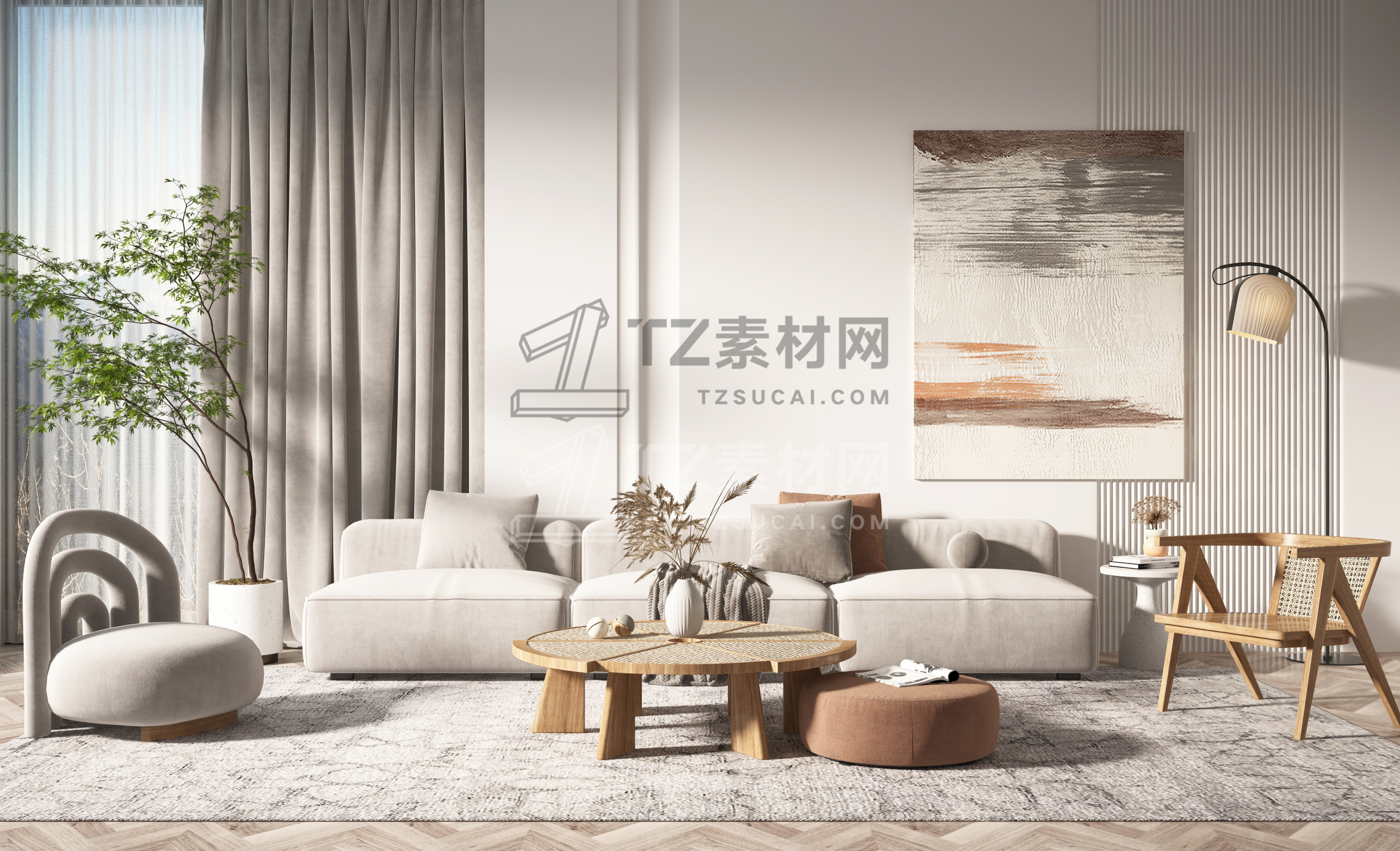 侘寂布艺沙发组合3d模型.jpg