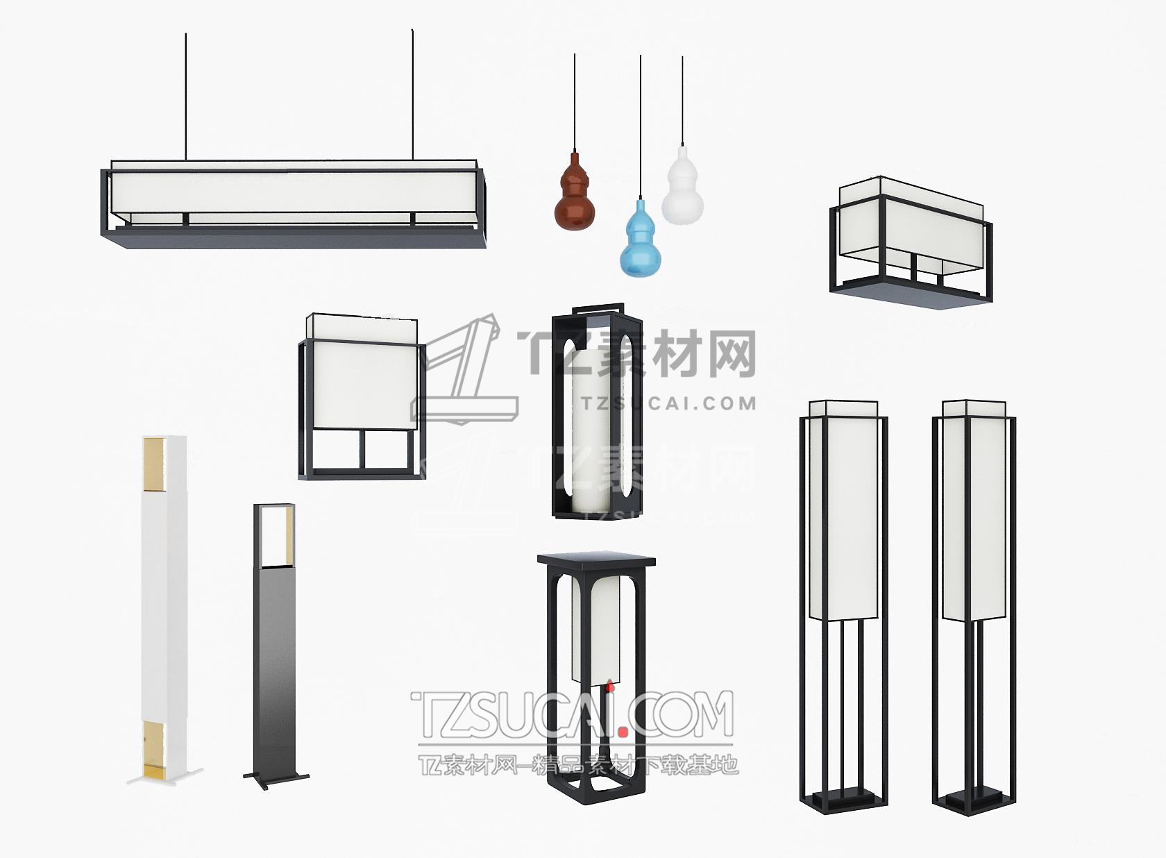 新中式金属吊灯台灯落地灯组合3D模型ID：302287.jpg_maps