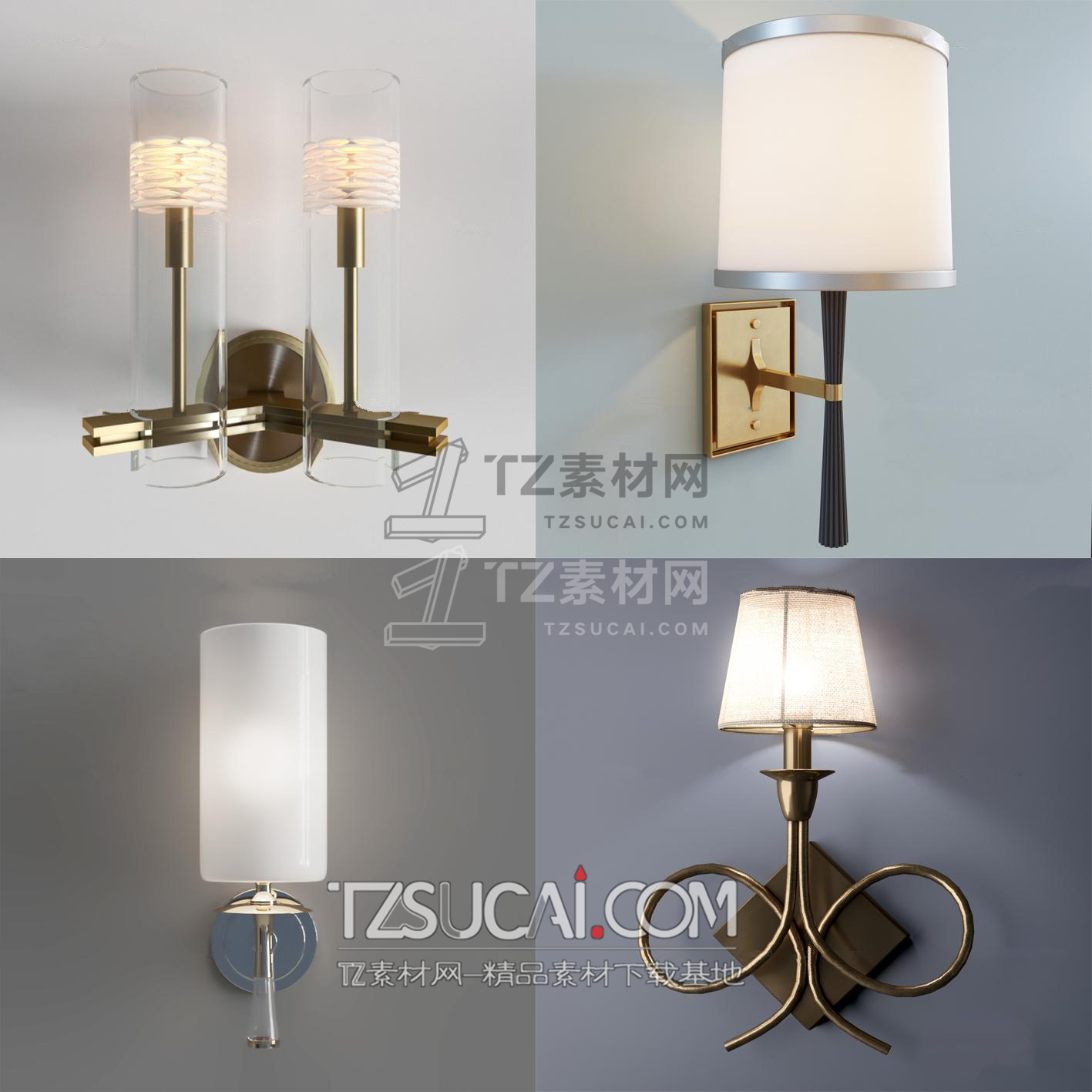 现代金属壁灯组合3D模型.jpg_maps